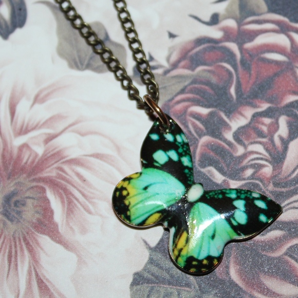 Handcrafted Jewelry - New Blue Monarch Butterfly Necklace